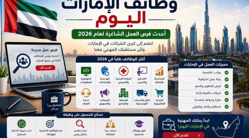 وظائف الإمارات اليوم: أحدث فرص العمل الشاغرة لعام 2026
